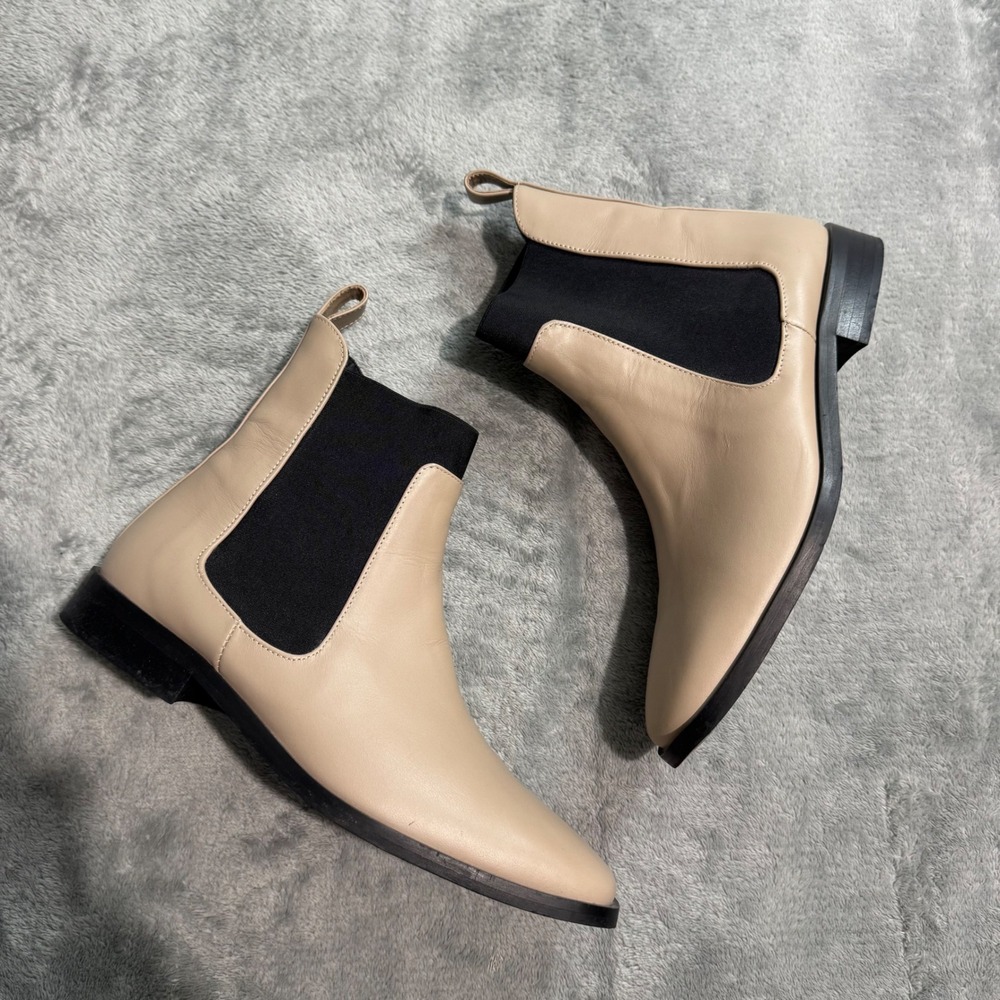 Everlane Tan Italian Leather Square Toe Chelsea Boots Beige 8.5 Made in Italy